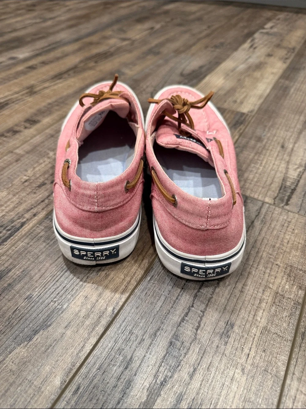Sperry Coral Canvas Deck Shoes with Tan Laces